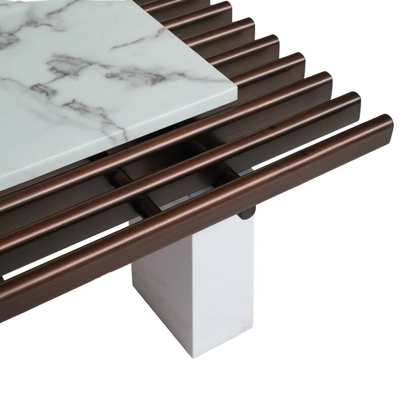 47.24 in. Rectangle Stone Tabletop Coffee Table with Hollow Lattice Design