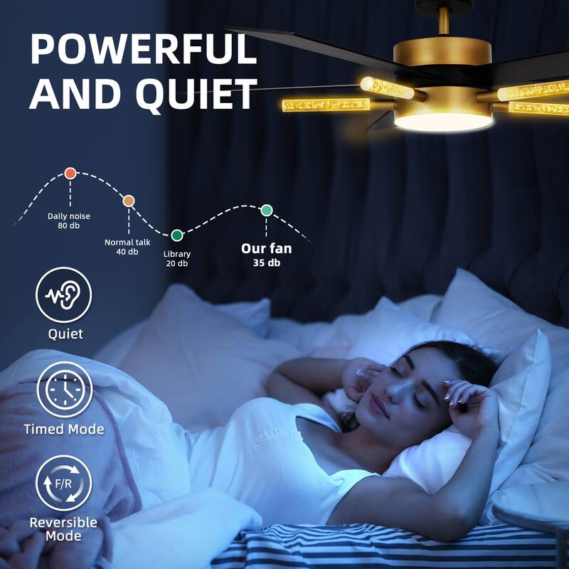 Moasis 5 Blades 60'' Ceiling Fan with Lights and Remote Control,Crystal Rod Design and Memory Function