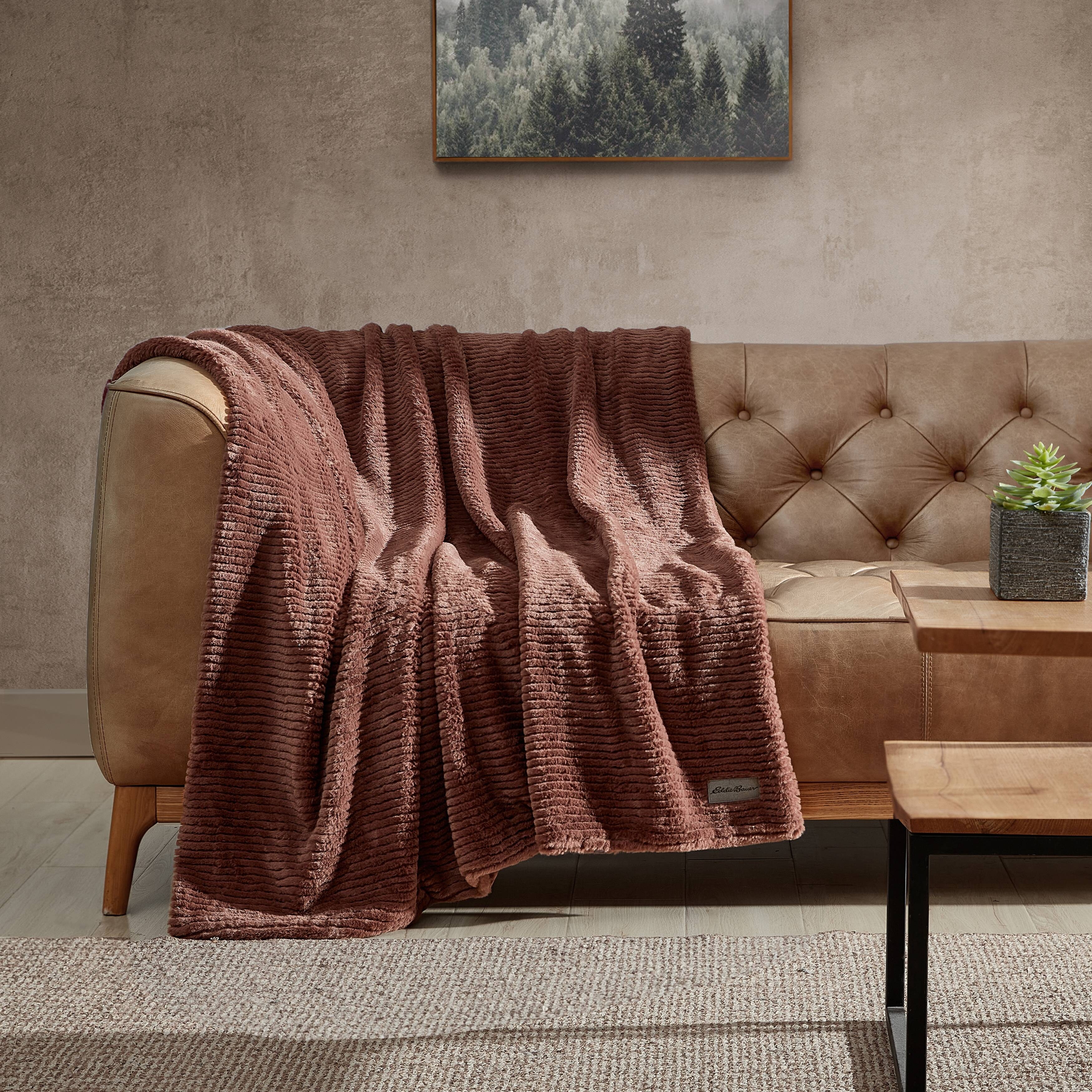 Eddie Bauer Ribbed Super Soft Textured Solid Plush Throw Blanket