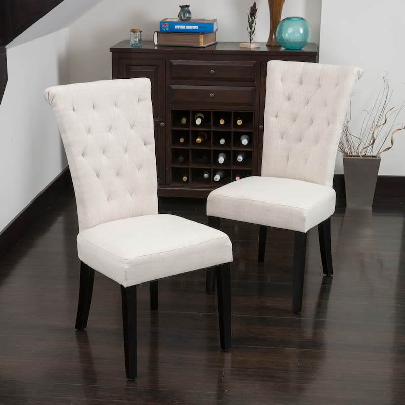 Roomfitters Tufted Dining Chairs with Plush Upholstery and Curved Back, Elegant Accent Seating, Set of 2 - Beige
