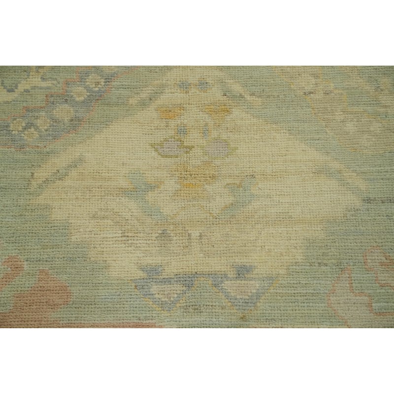 Handmade Wool Oushak Turkish Area Rug, Floral Geometric Carpet - 12' 1'' X 9' 0''