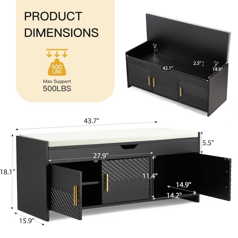 Wooden Entryway Storage Bench with Cushioned Seat - Hidden Compartment Shoe Bench, Multipurpose Hallway & Bedroom Storage