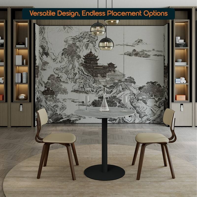 Vail Round Dining Table 27 in. Sintered Stone Tabletop in Black Stainless Steel Round Pedestal Base for Kitchen and Dining Room