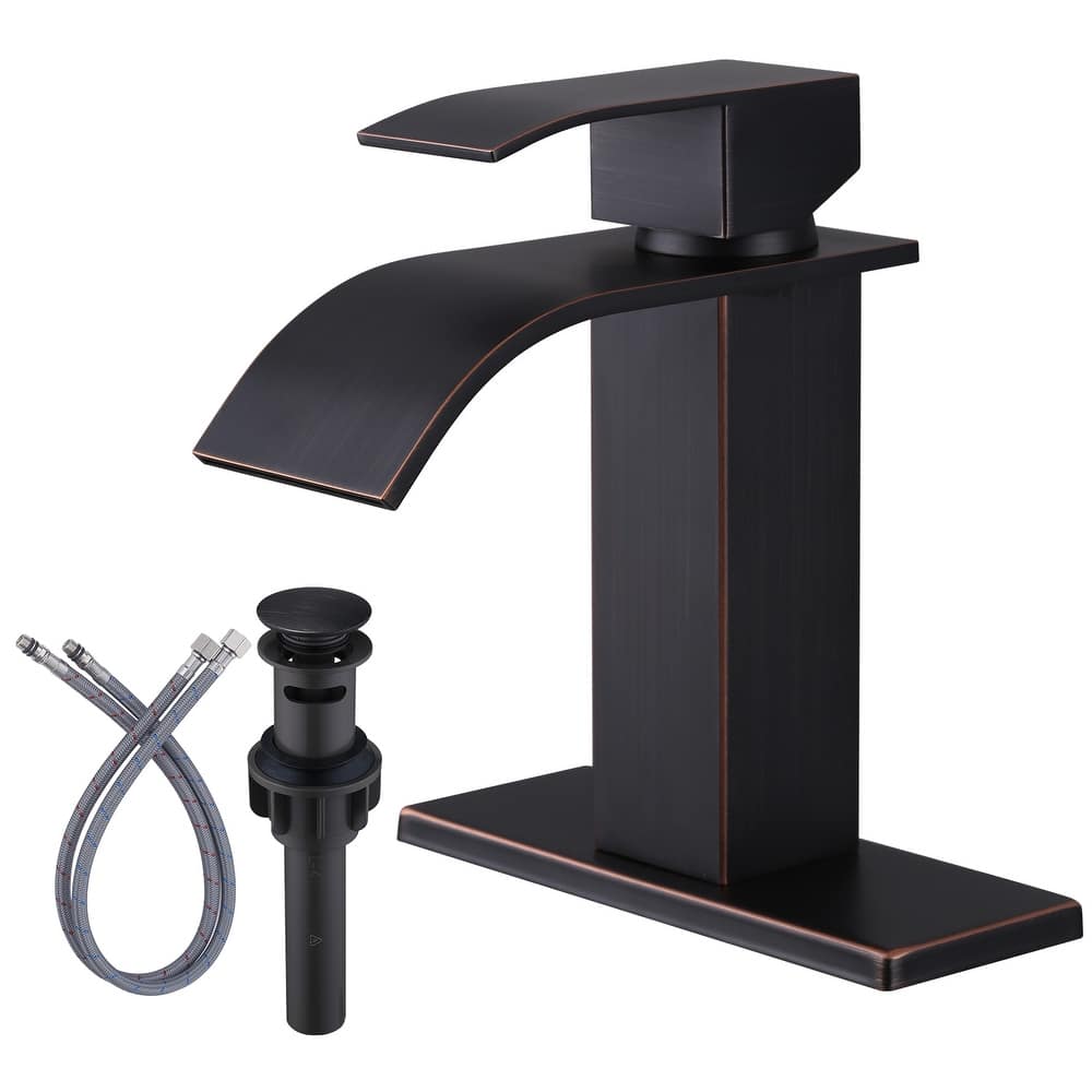 WOWOW Single Handle Waterfall Bathroom Faucet with Pop-Up Drain