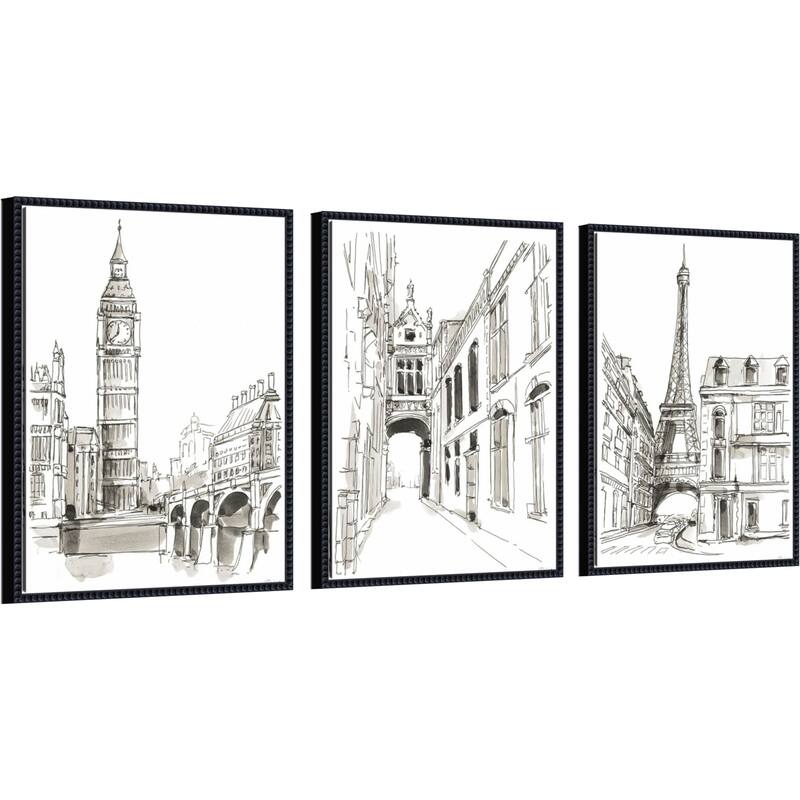 Amanti Art Pen and Ink Travel Studies 3 Piece by Ethan Harper Framed Canvas Wall Art