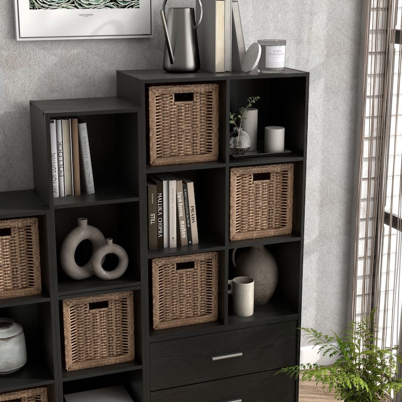 DH BASIC Modern Wood Customizable Stackable Storage Organizer - Cube Shelves, Drawer Cabinet, Bookcase with Doors by Denhour