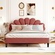 preview thumbnail 3 of 20, Queen Platform Bed with Velvet Headboard and Sturdy Wooden Frame