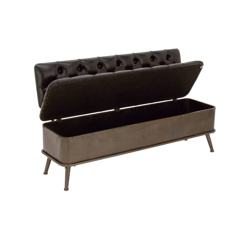 Metal Storage Bench with Tufted Faux Leather - Bronze - Roche River Decor - 19"W x 54"L x 31"H