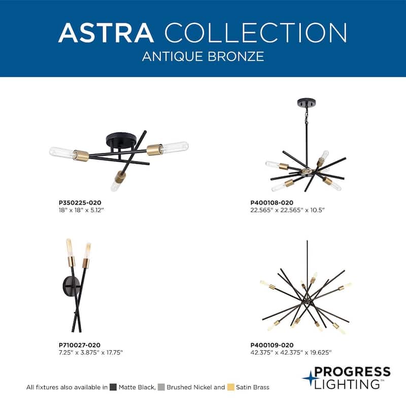 Astra Collection 3-Light 18 in. Antique Bronze Modern Semi-Flush Mount Light - Medium - Brown - Medium