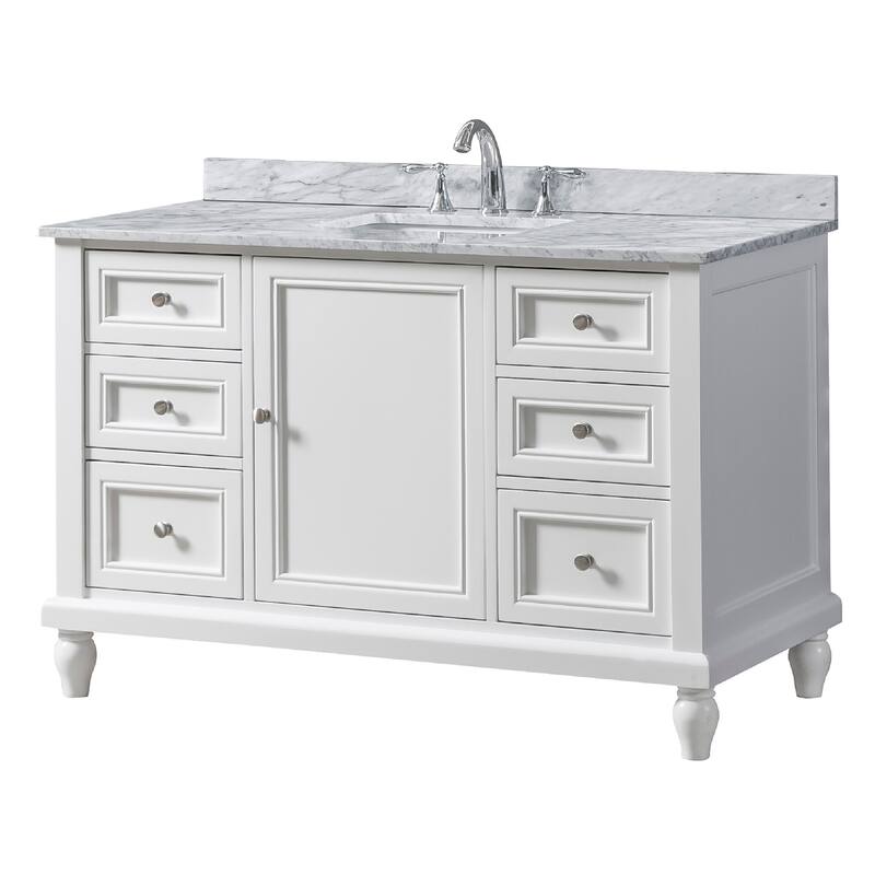 Classic 48 in. Vanity in White with White Carrara Marble Top