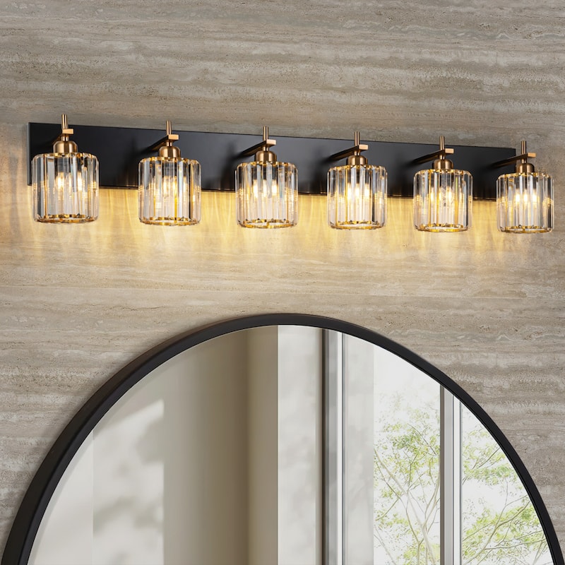 Mid-Century Modern Dimmable Bathroom Vanity Light Crystal Glass Wall Sconce - 43.3" - Black & Gold