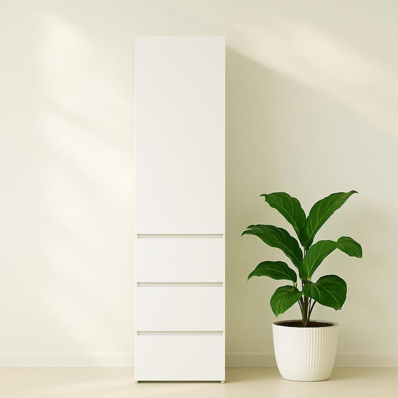 Elise Slim Modular Wood Closet Cabinet with Drawers in White - 15.7"D x 17.72"W x 70.9"H