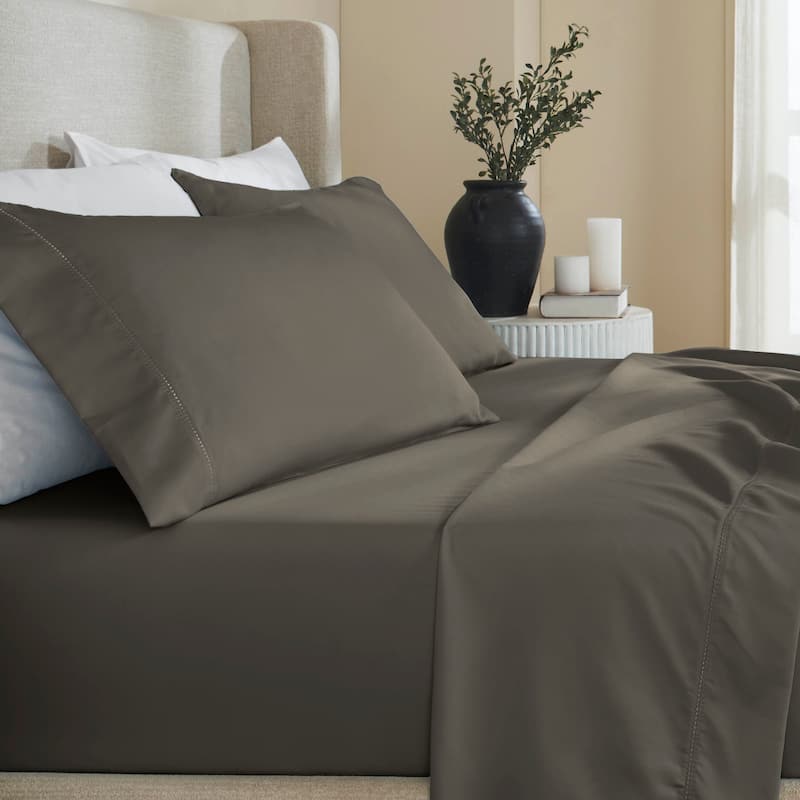 Superior Pandora Cotton Blend Embroidered 600 Thread Count Sheet Set - Full - Grey