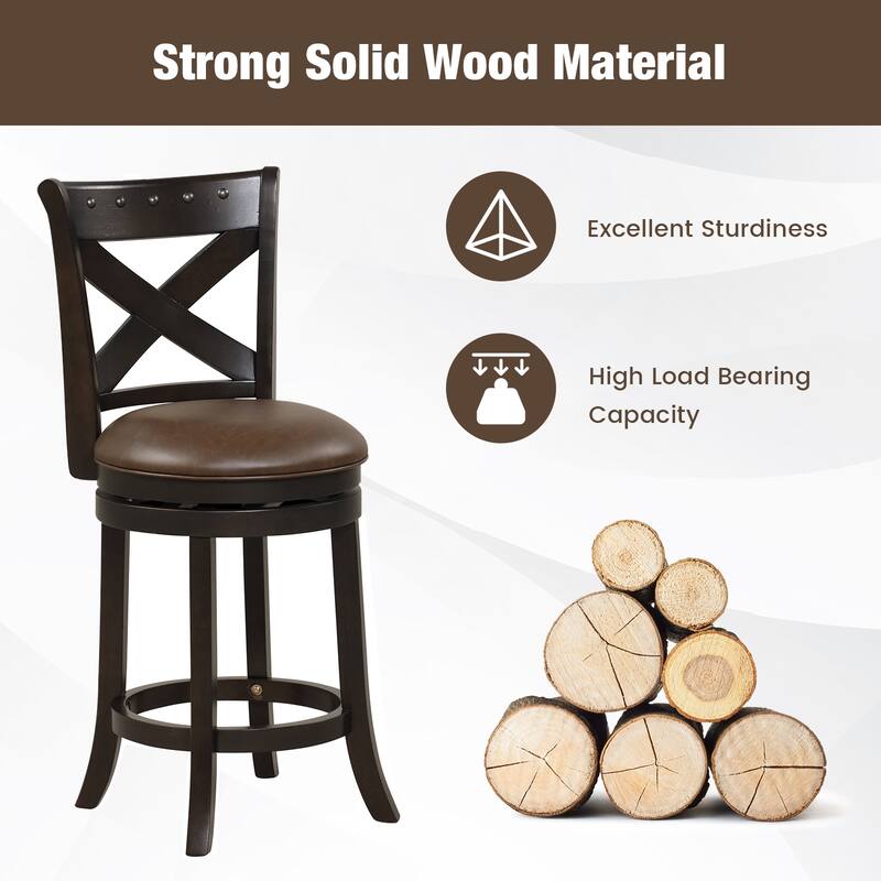 Swivel Bar Stool with Curved Backrest PU Leather Seat and Footrest