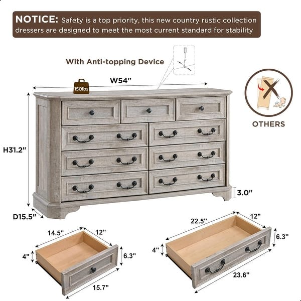 dimension image slide 0 of 19, Farmhouse Drawers Dresser, Wood Chest of Drawers, Dressers Organizer