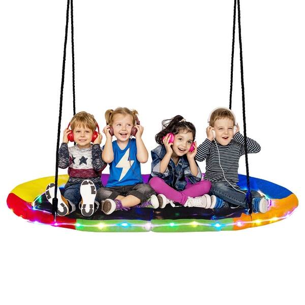 slide 2 of 10, Costway 60" Saucer Swing with LED Lights 700 LBS Platform Tree Swing - See Details Colorful - See Details - Kids