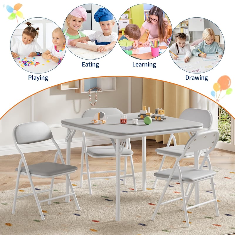 3/5-Piece Kids Folding Table and Chairs Set, Toddlers Children's Activity Table and Chairs Set