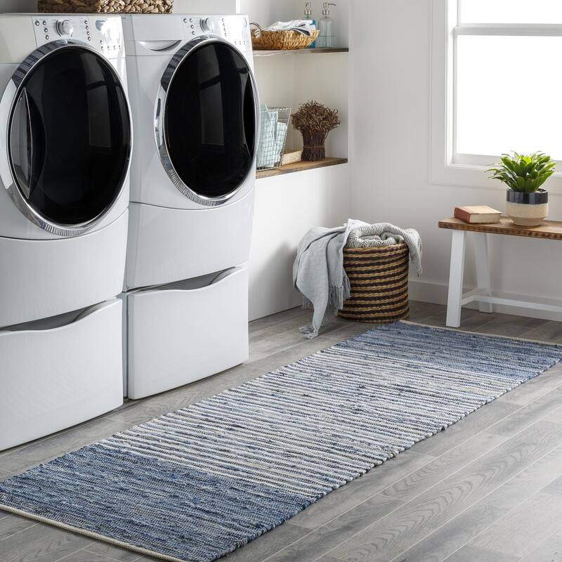Livabliss Casual Denim Abstract Area Rug - 3' x 12' - Blue