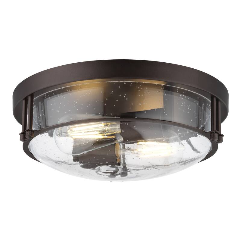 2-Light Black Glass Ceiling Light - Seeded Glass