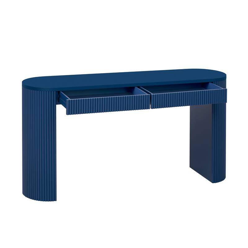 Curved Console Table Accent Table for Living Room, Vertical Line Design Entryway Table Sofa Side Table with Drawers