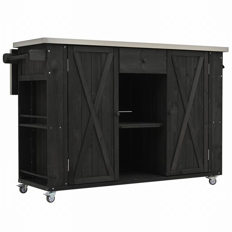 52.25" Outdoor Kitchen Island with Stainless Steel Top, Ample Storage Space, Towel and Spice Racks and a Bottle Opener