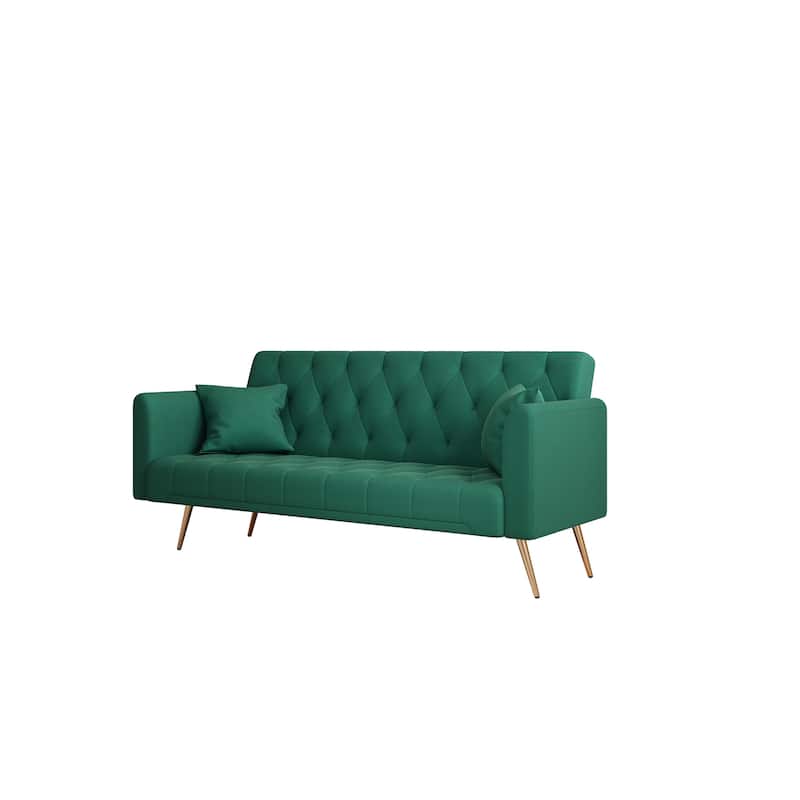 Velvet Upholstered Armsofa with Adjustable Backrest, Convertible Sleeper Sofa Bed, Stylish Loveseat with Metal Legs