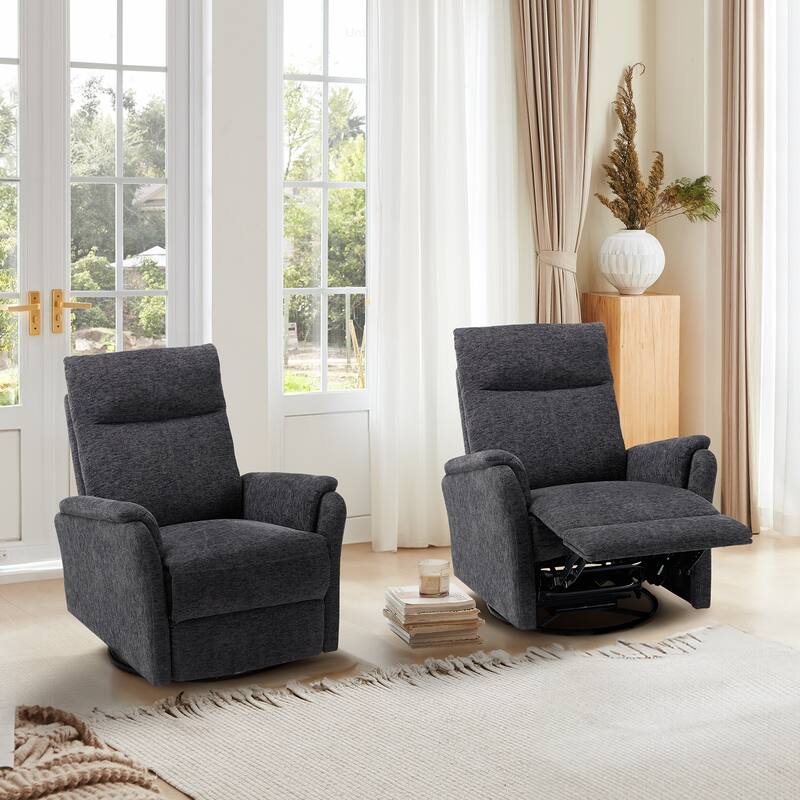 Fabric Recliner Sofa Chair - Swivel Rocking with XL Footrest - Single Seat for Living Room