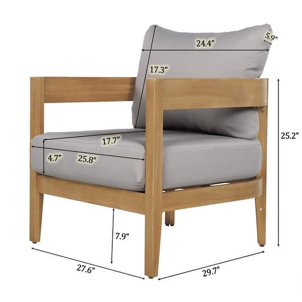 dimension image slide 0 of 3, Brooklyn Outdoor Acacia Wood Club Chair with Cushions (Set of 2) by Christopher Knight Home