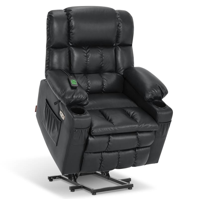 MCombo Medium Dual Motor Power Lift Recliner Chair Infinite Position, Massage and Heat, Extended Footrest, Faux Leather 7890