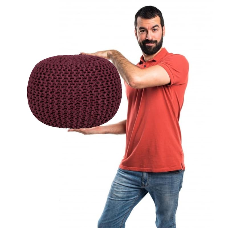 AANNY Designs Lychee Knitted Cotton Round Pouf Ottoman