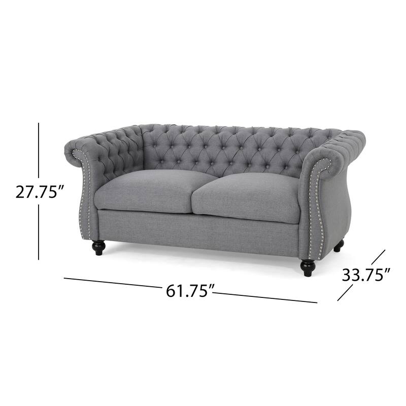 61.75" Velvet Chesterfield Loveseat Sofa with Button-Tufted Upholstery, Nailhead Trim and Rolled Arms