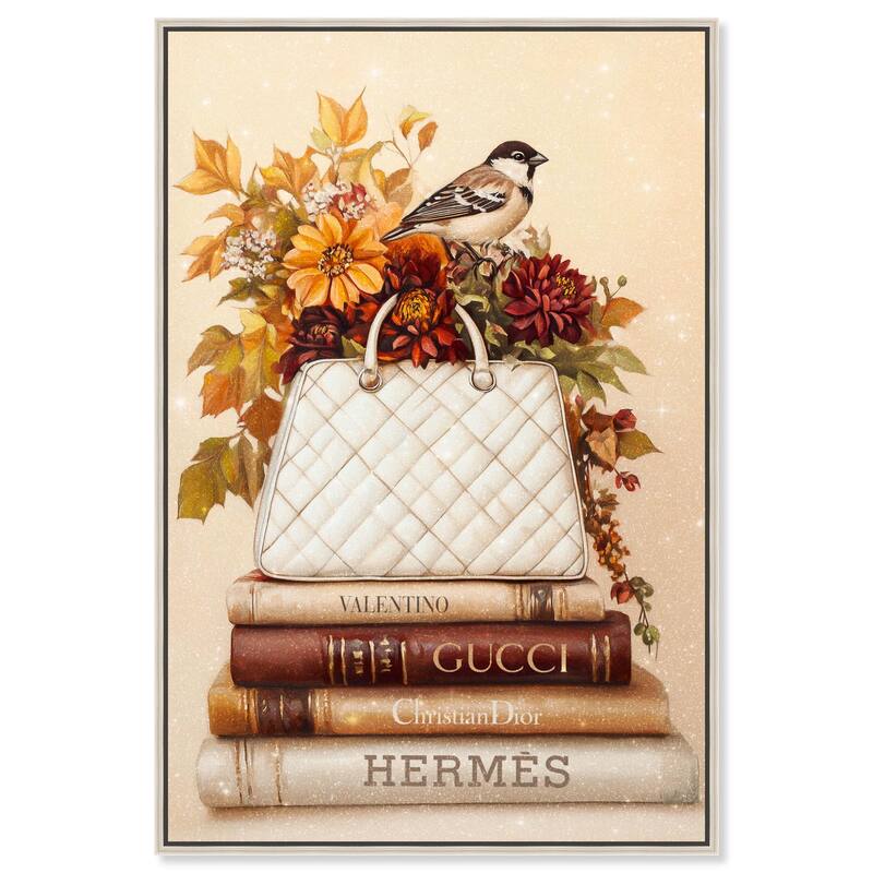 Little Bird Fall Flowers Glam Canvas by Art Remedy - Silver - 10" x 15"