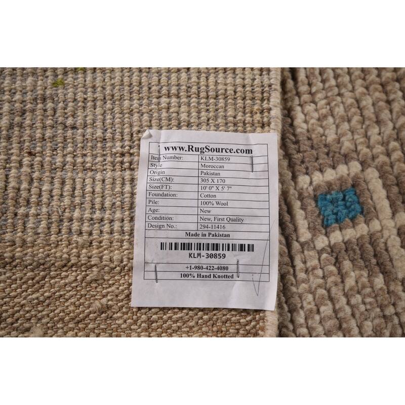 Geometric Moroccan Area Rug Hand-Knotted Oriental Wool Carpet - 5'7"x 10'0"