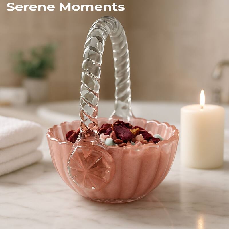 Pink Blossom Charm Glass Basket for Floral and Table Display Use