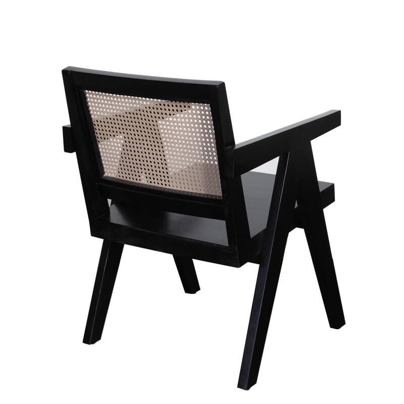 Kato Dining Armchair, Cane Backrest, 24 Inch, Black Solid Mango Wood