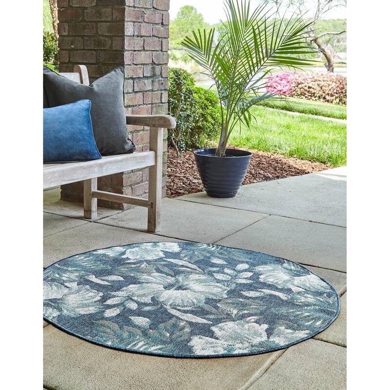 Outdoor Trisha Collection Area Rug - Blue - 7' Round