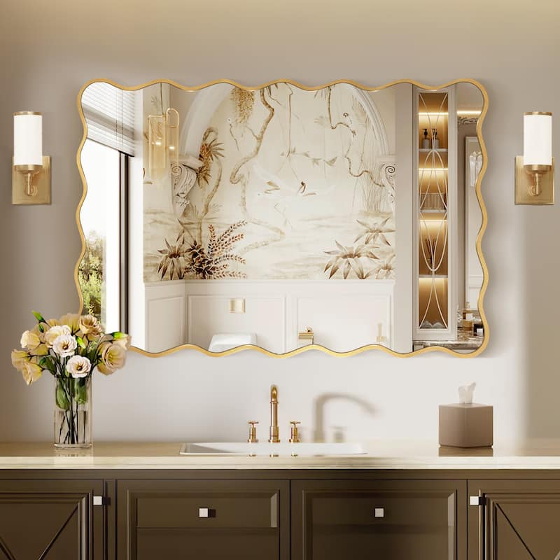 Rectangle Metal Framed Irregular Wavy Wall Mirror