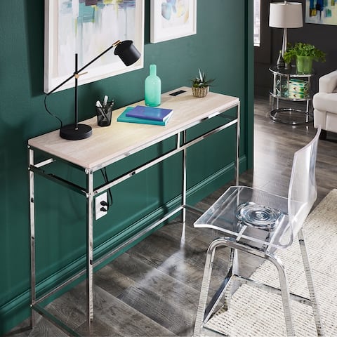 Garble Chrome Counter Height Desk with Faux Marble Top and USB Charging Port by iNSPIRE Q Modern