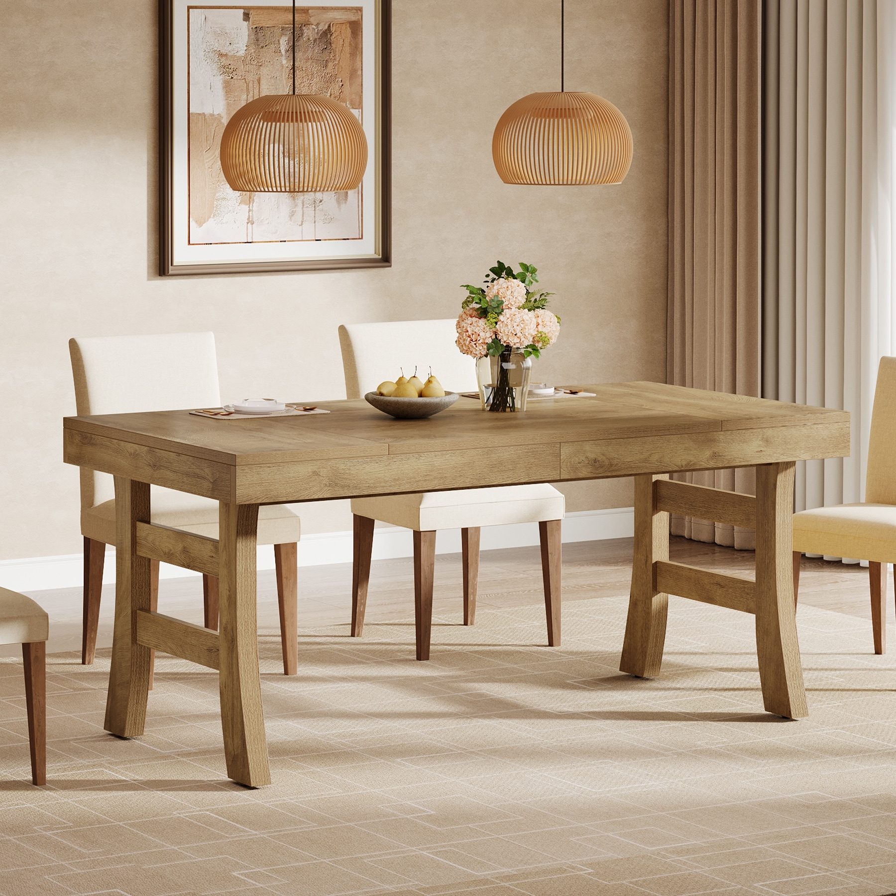 63 Inches Farmhouse Dining Table for Kitchen Dining Room - 63" W x 31.5" D x 29.5" H