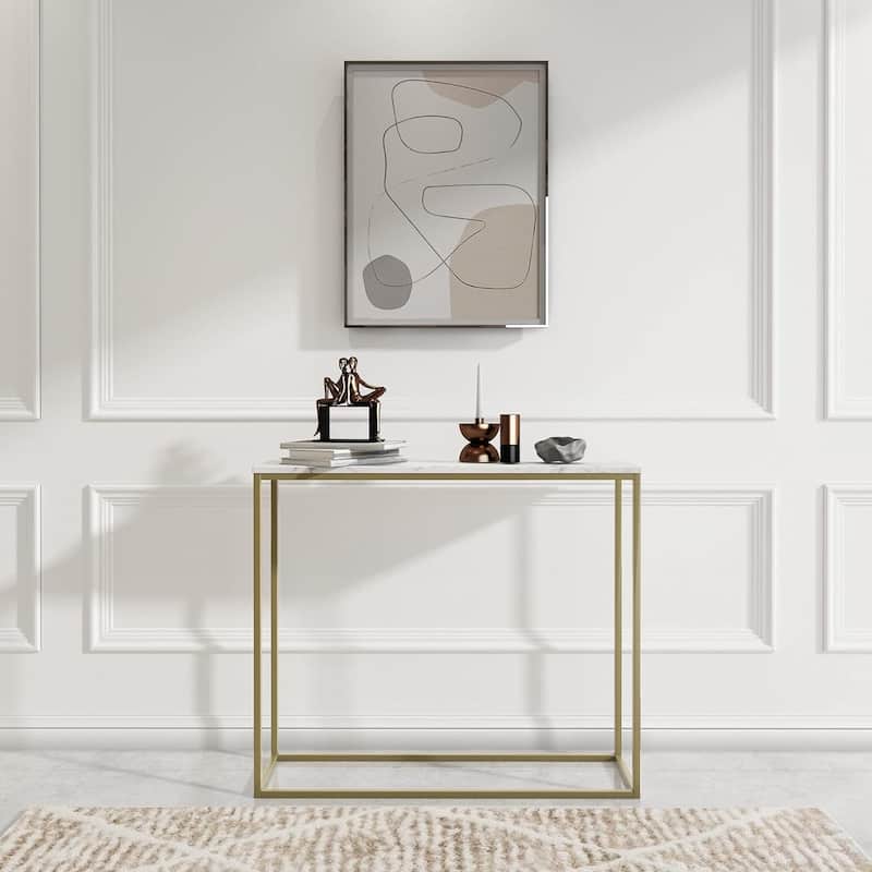 Roomfitters White Faux Marble Console Table, Bar Table for Dining Room, Living Room Sofa Table