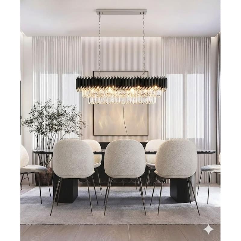 12-Light Black And Chrome Chandelier With Clear Hanging Crystal