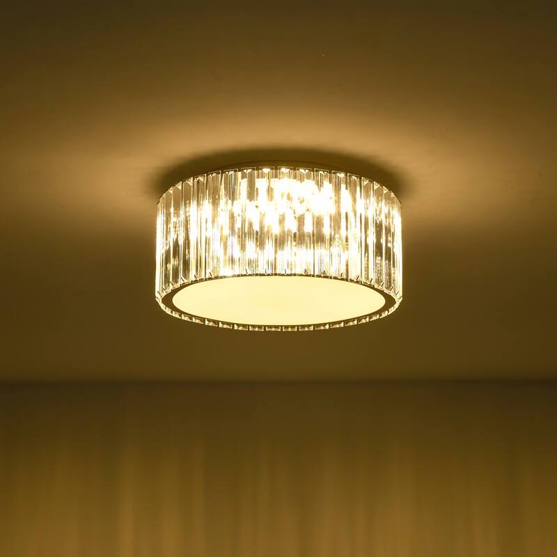 13.7 in. Modern Glam Chrome Drum Crystal LED Semi-Flush Mount Light - 13.7 in. W x 6.8 in. H