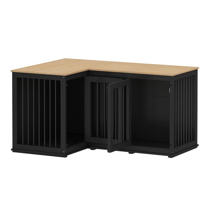 Large Corner Dog Crate Furniture for 2 Dogs, L Shape Dog Crate Cage - 58.7"X41.1"