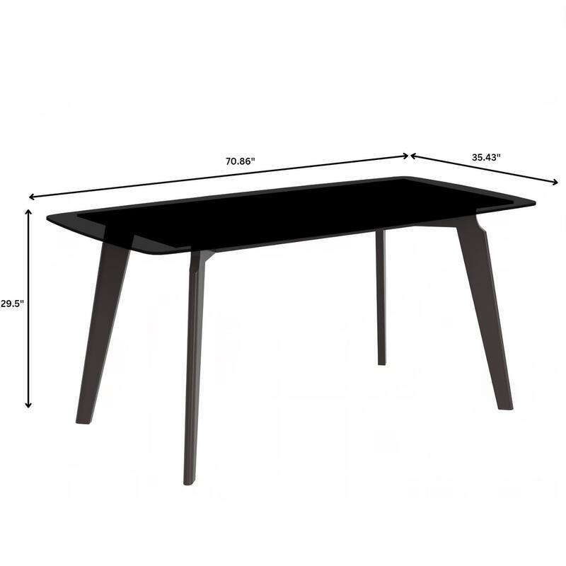 Krevor Modern Dining Table with Rectangular Sintered Stone or Glass Wide Tabletop and Black Steel Base