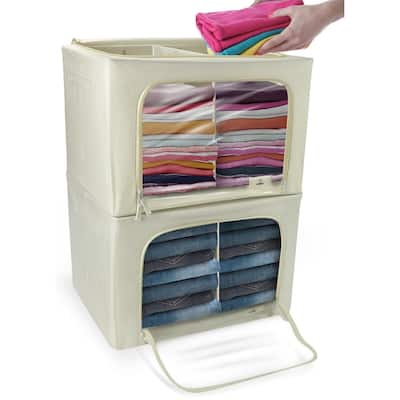 Foldable Storage Bag Breathable Bamboo Fabric Dustproof Organizer Box Charcoal - (2 Section - Beige) - N/A