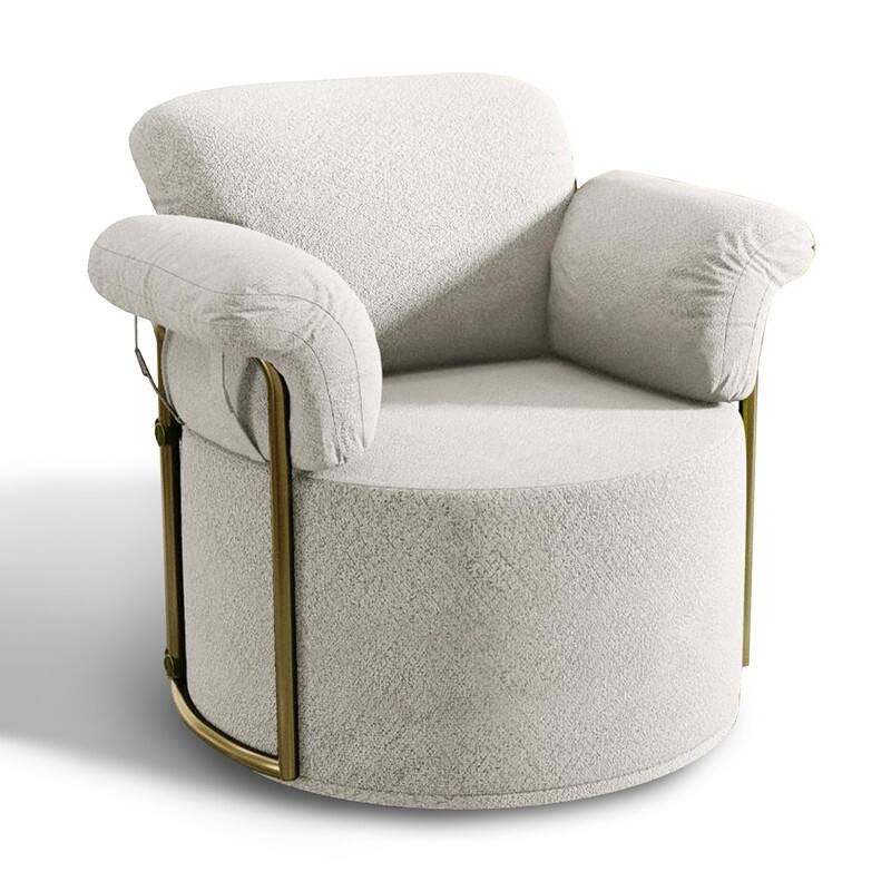 Modern Swivel Boucle Accent Chair Lounge Chair with Gold Metal Base