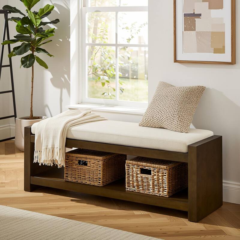 Homy Casa 47" / 40" Accent Bench with Storage, Padded Seating & Lower Shelf Shoe Rack - Ivory