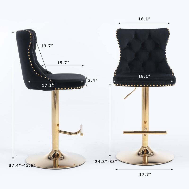 Velvet Upholstered Nailheads Tufted Swivel Bar Stools (Set of 2)
