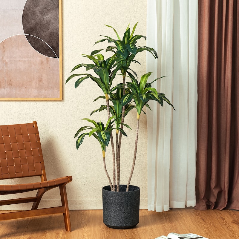 Glitzhome 4.5ft Faux Dracaena Fragrans Plants in Pot Artificial Tree Modern Indoor Decor - 27.50"D X 55.00"H