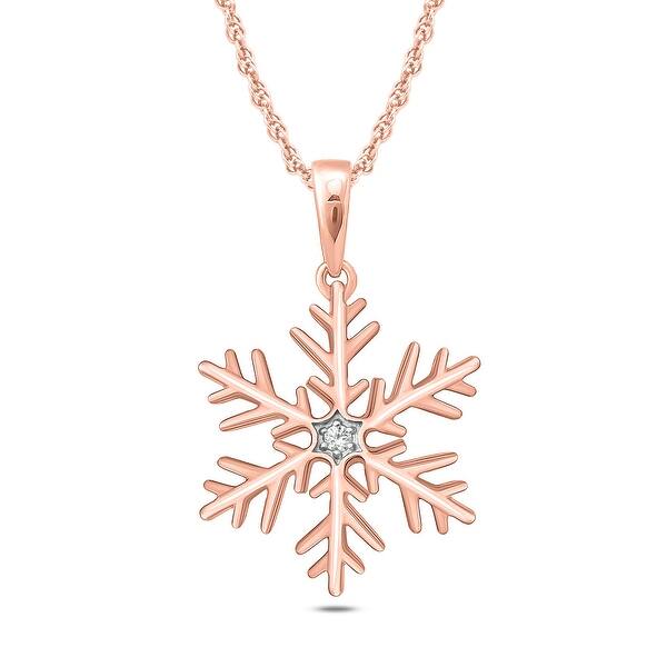 Natural Diamond Snowflake Pendant Necklace 14K Rose Gold Over Sterling 18"